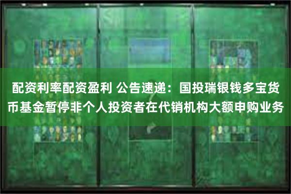 配资利率配资盈利 公告速递：国投瑞银钱多宝货币基金暂停非个人投资者在代销机构大额申购业务